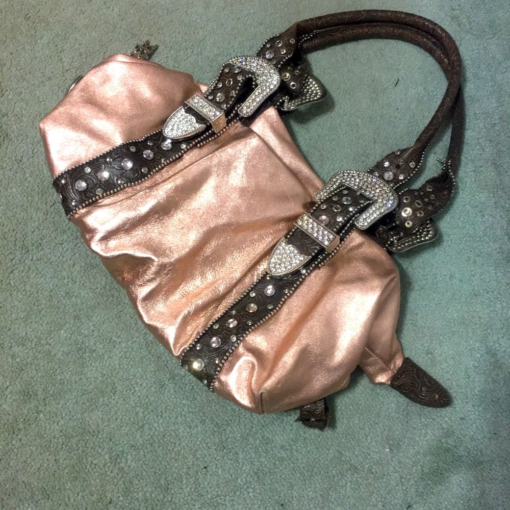 Charm and Luck, medium, metallic rose gold/copper shoulder bag